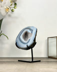 Agate Geode with Druzy Crystals on Metal Stand – Unique Natural Display Piece - MWS2863