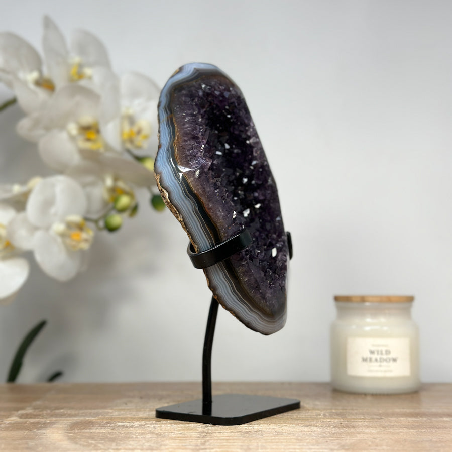 Unique Natural Amethyst Cluster with Blue Banded Agate Shell - MWS1476