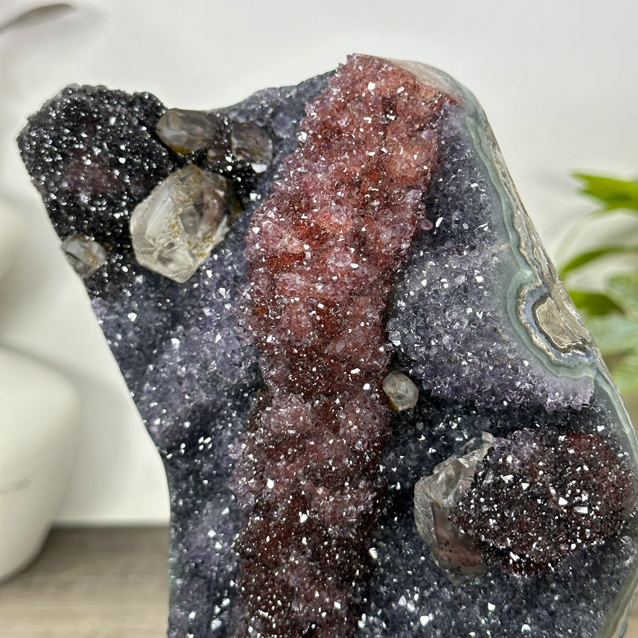 Unique Natural Amethyst, Calcite &amp; Hematite Crystal Specimen - MWS3188