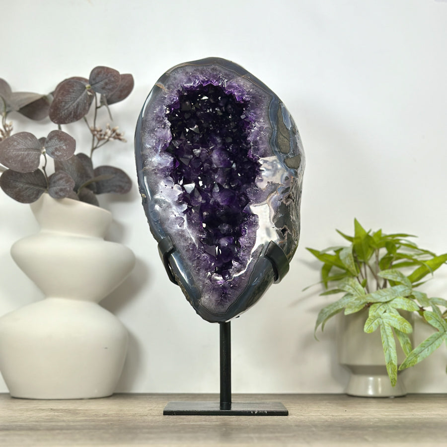 Large Natural Uruguayan Amethyst Geode with blue agate Shell - MWS3091