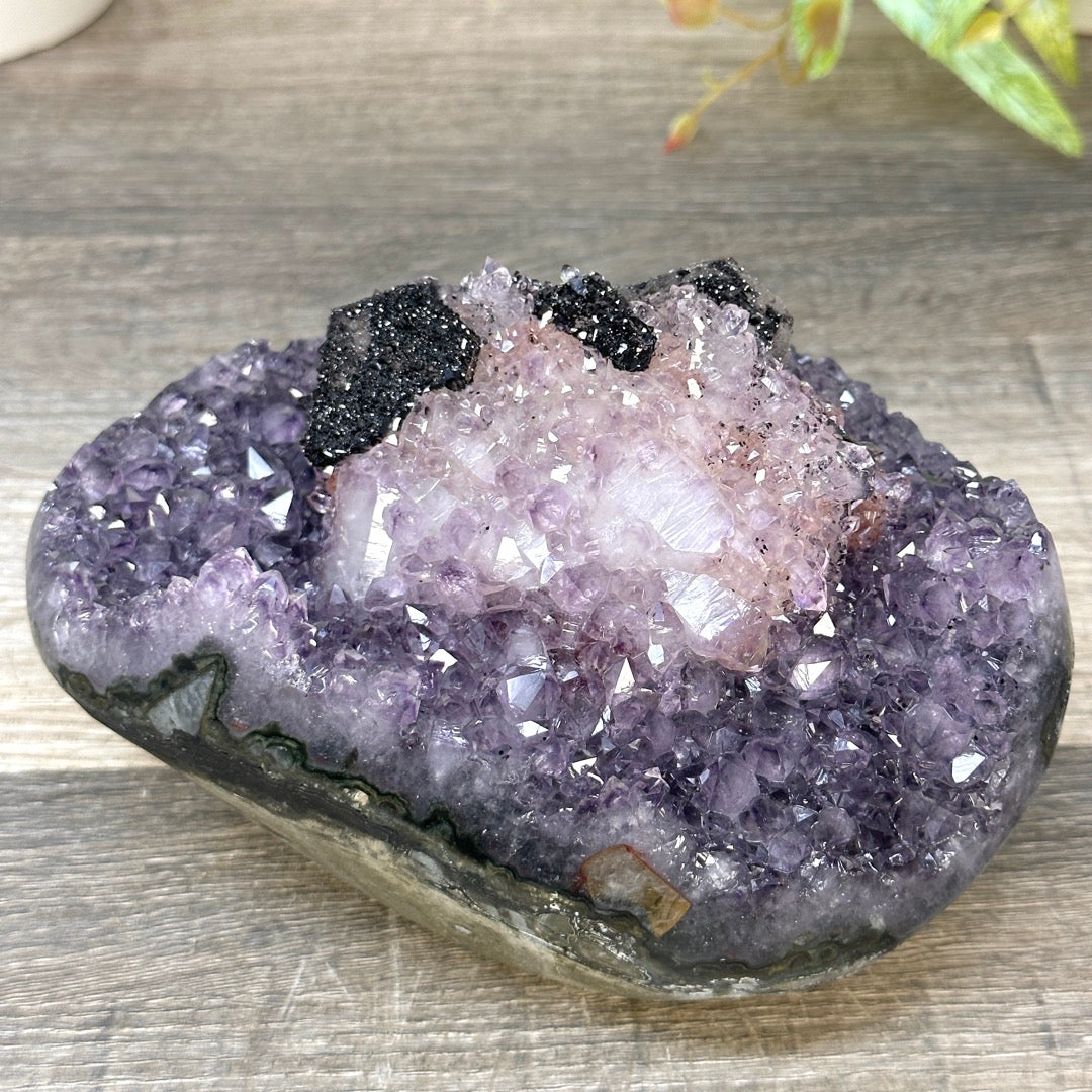 Stunning Natural Amethyst Cluster with Collection Grade Calcite &amp; Hematite Formation - CBP1414