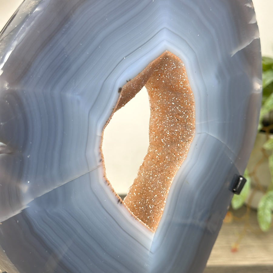 Large Natural Blue Agate &amp; Quartz Druzy Crystal Portal - MWS3251