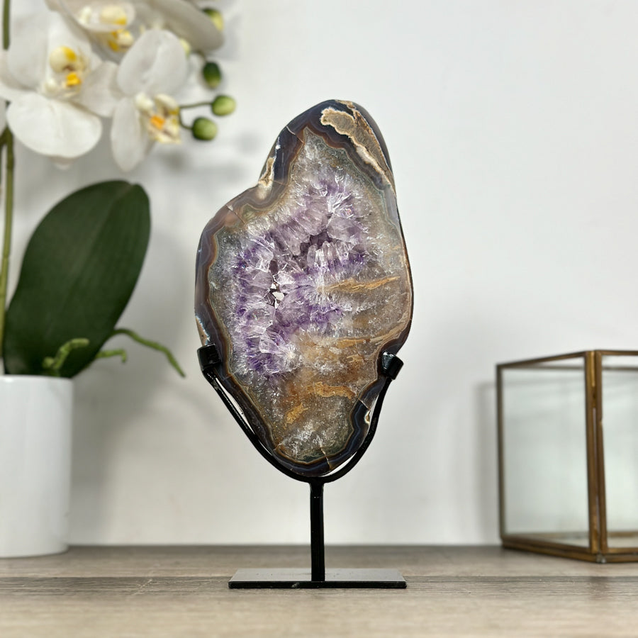 Agate Geode Slice with Purple Quartz Crystals - MWS2906