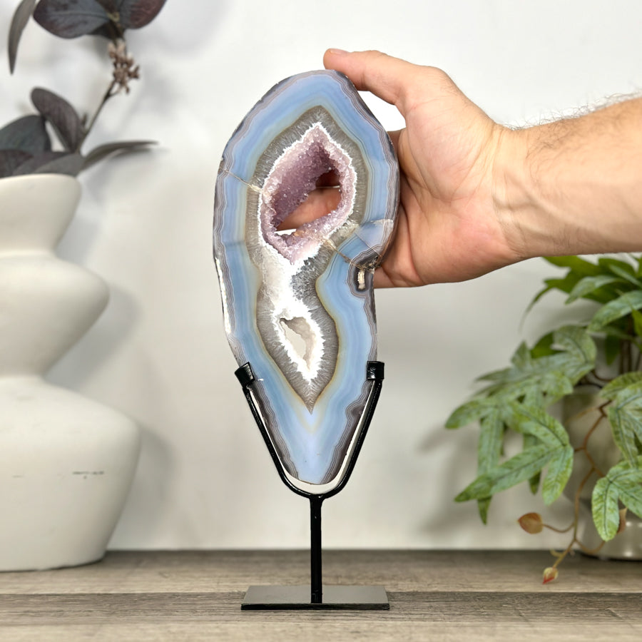 Unique Natural Agate, Amethyst &amp; Quartz Geode Slice portal - MWS3244