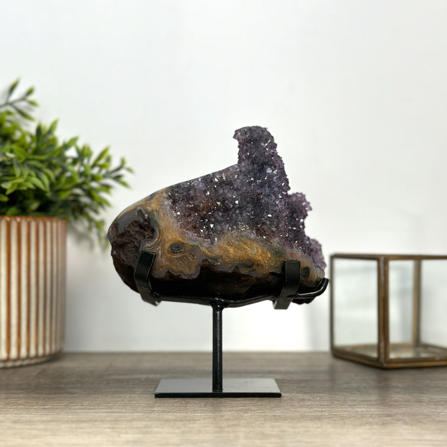 Natural Amethyst Stalactite Formation on Metal Stand – Elegant Crystal Display from Uruguay - MWS2408