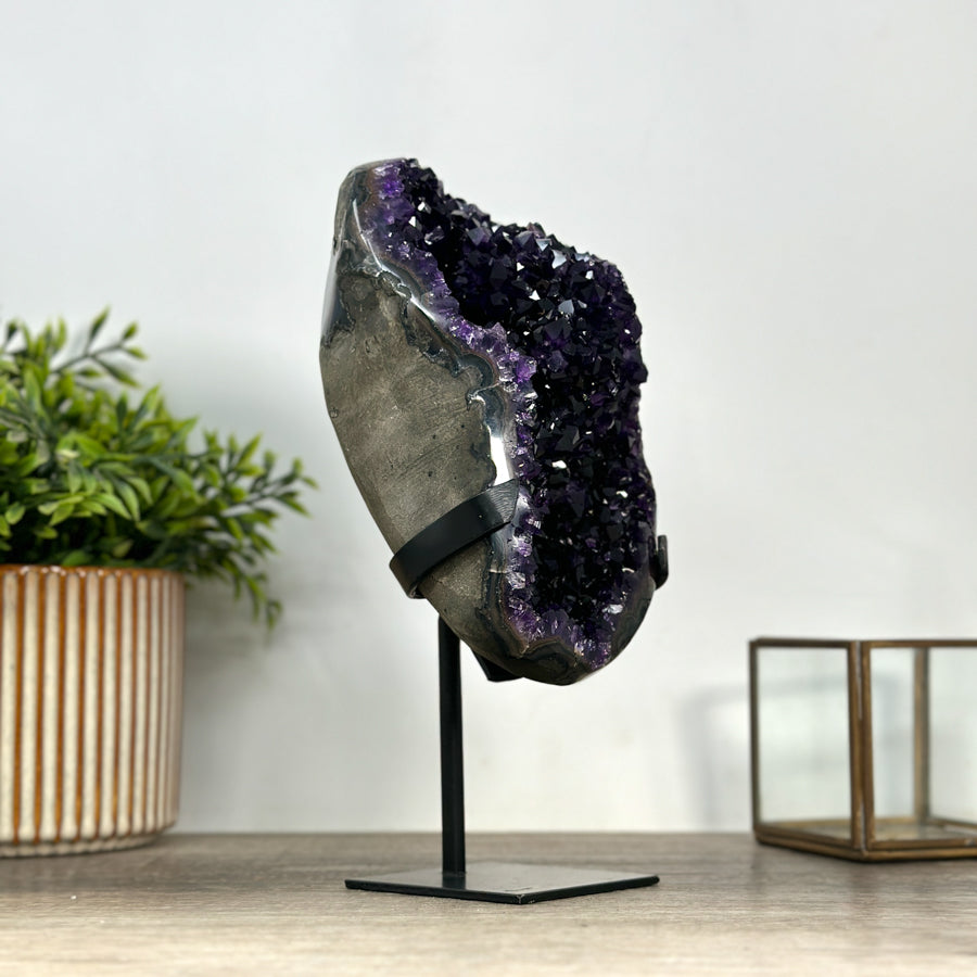 A grade Amethyst Crystal Geode with Metallic Stand - MWS2427