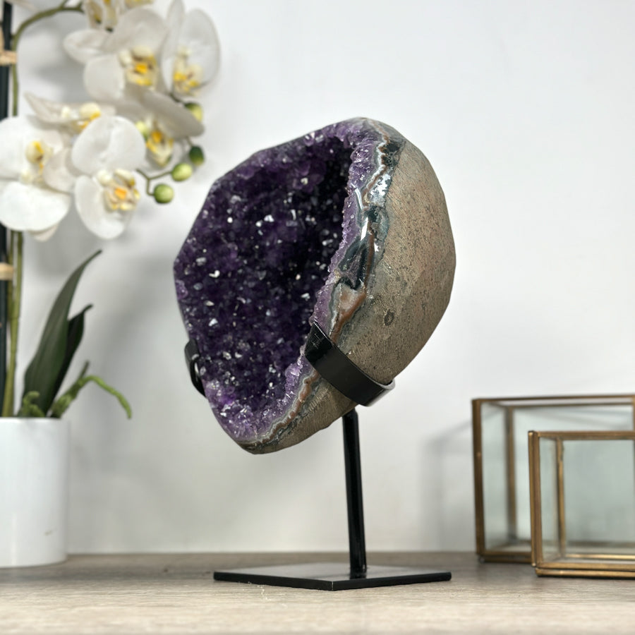 Natural Large Amethyst Geode with Black Metal Display - MWS2187