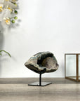 Green Quartz Geode with Calcite Crystal on Metal Stand - MWS2722