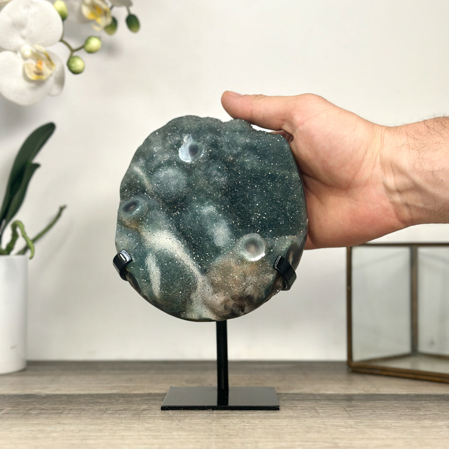 Green Druzy Crystal Natural Formation – Unique Mineral Display Piece - MWS2794