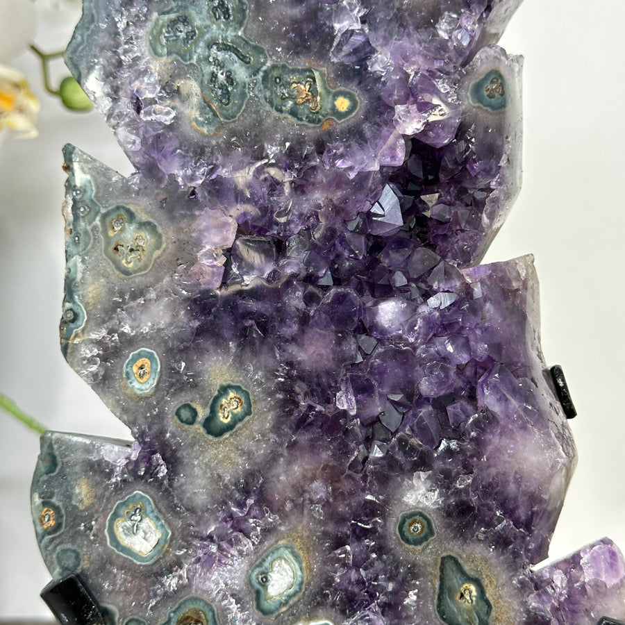 Amethyst Leaf Carving on Stand with Deep Purple Crystals - MWS2813