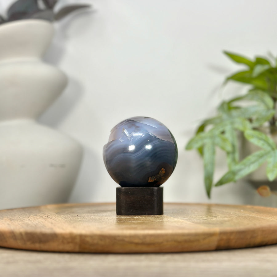 Banded Agate &amp; Quartz Druzy Sphere Geode - SPH0202