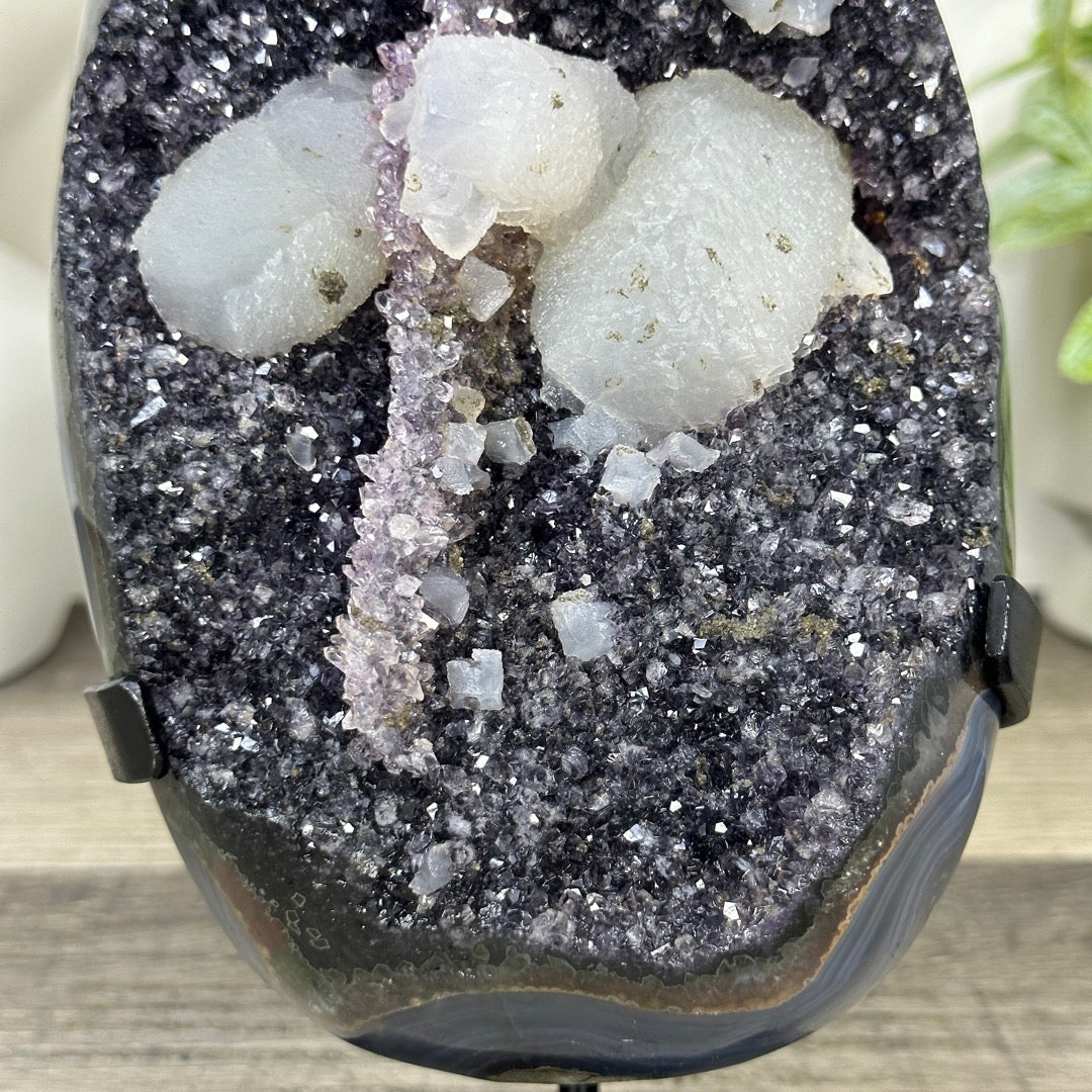 Natural Amethyst Cluster with Agate Matrix and Calcite Formation - MWS3349