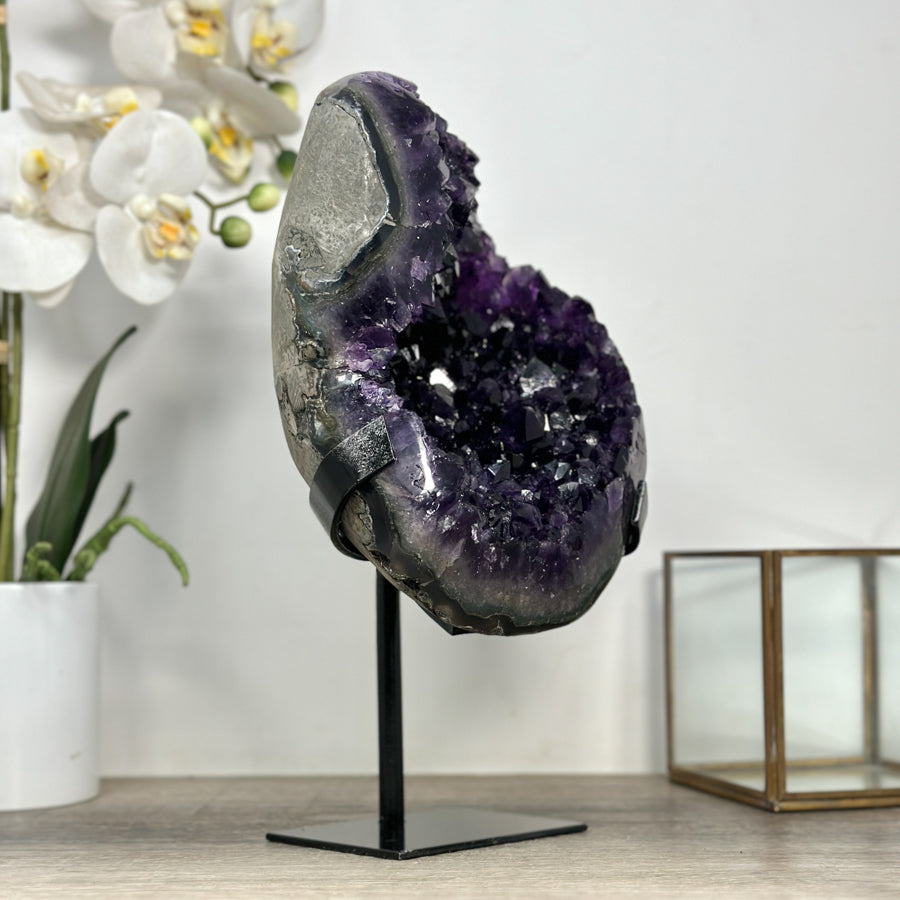 Large Natural Amethyst Crystal Geode on Metal Stand - MWS2461