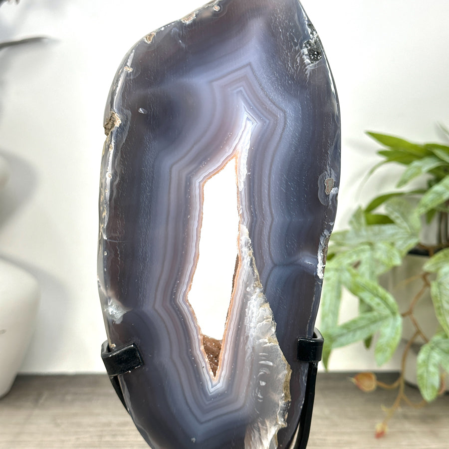 Natural Blue Banded agate &amp; Quartz Druzy Crystal Portal - MWS3250