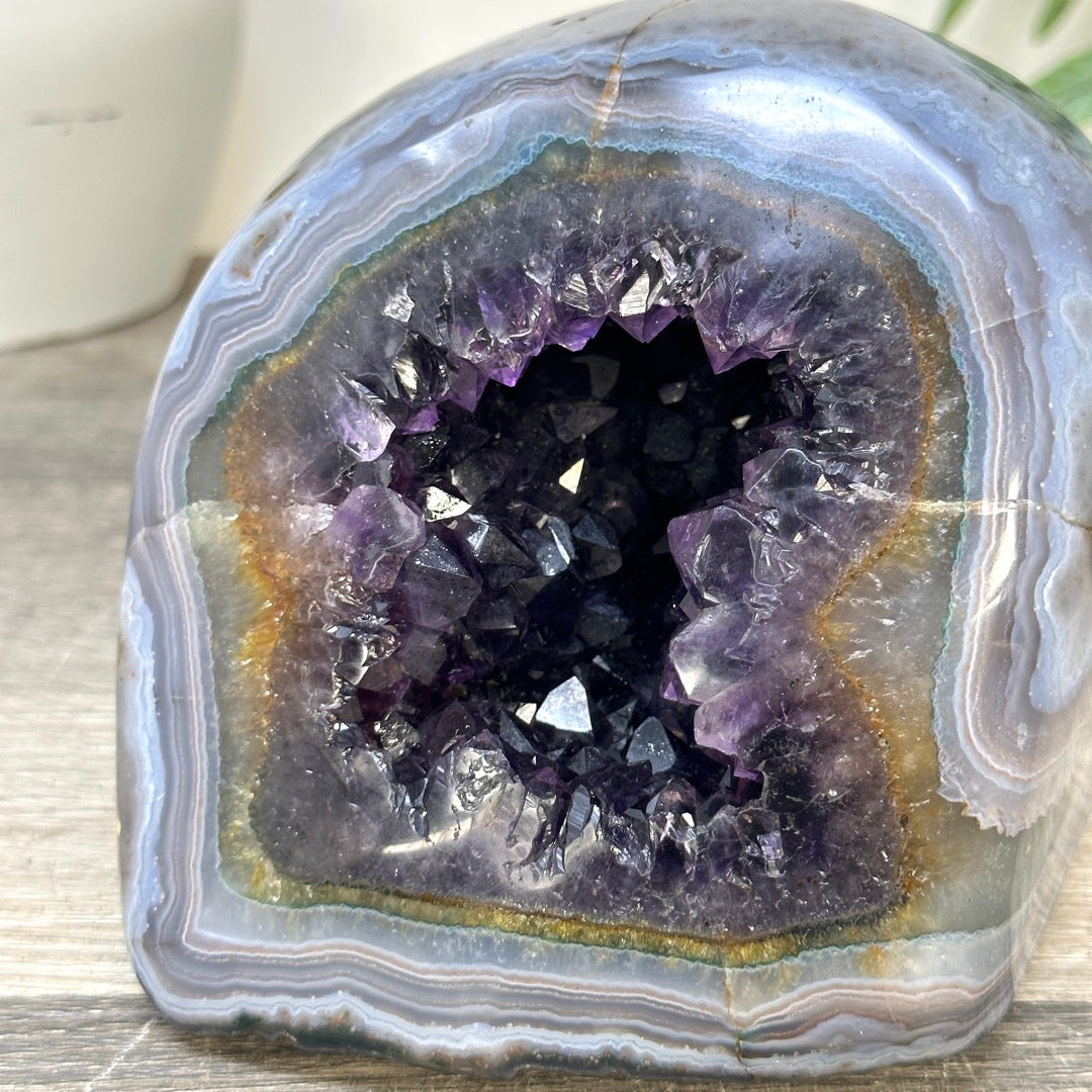 Deep Purple Amethyst &amp; Blue Banded Agate Stone Geode from Uruguay - STGE0063