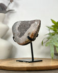Natural Sugar Quartz Geode Mineral Specimen on Metal Stand - MWS3129