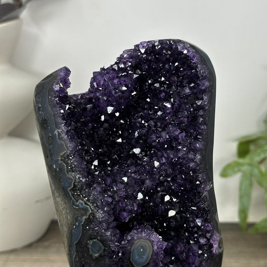 Natural Agate &amp; Amethyst Geode on Metal Stand - MWS3180