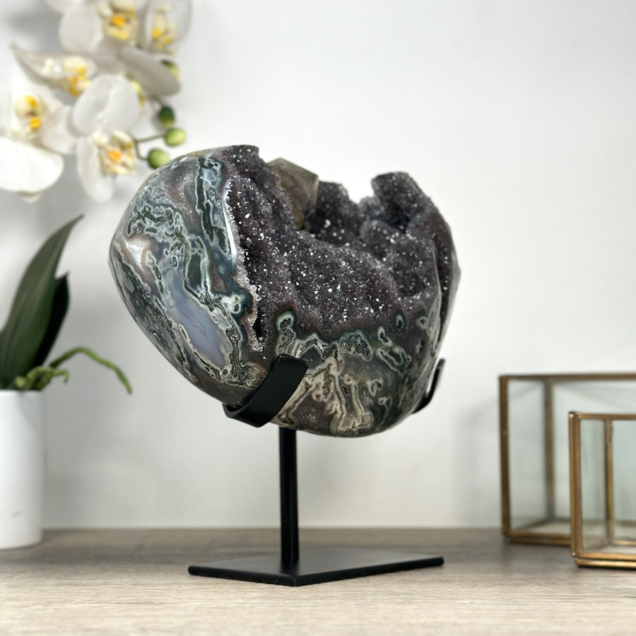 Natural Green Jasper &amp; Quartz Druzy Specimen with Beautiful Calcite Formation - MWS2311