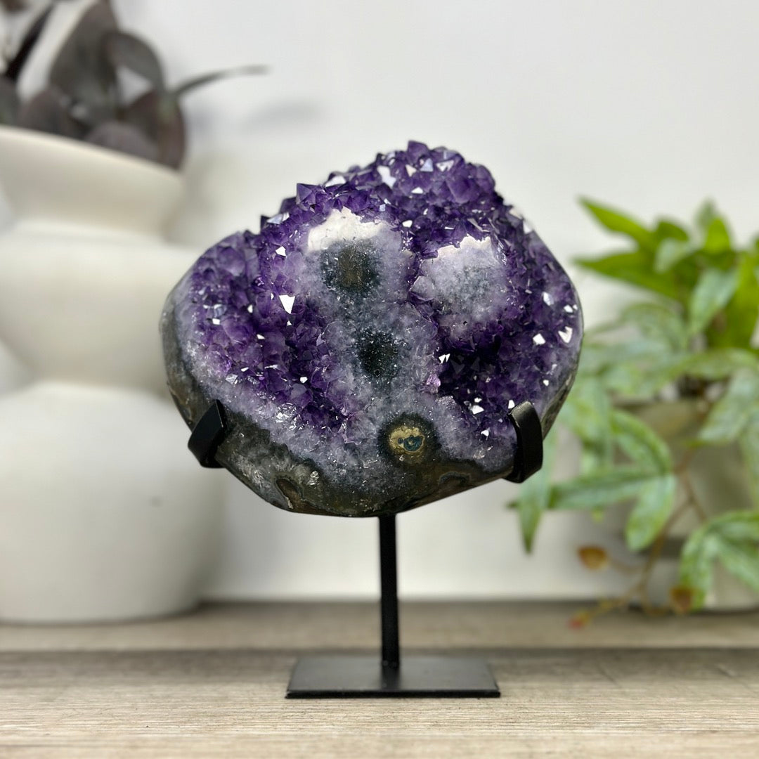 Natural Deep Purple Amethyst Cluster on Metal Stand - MWS3310