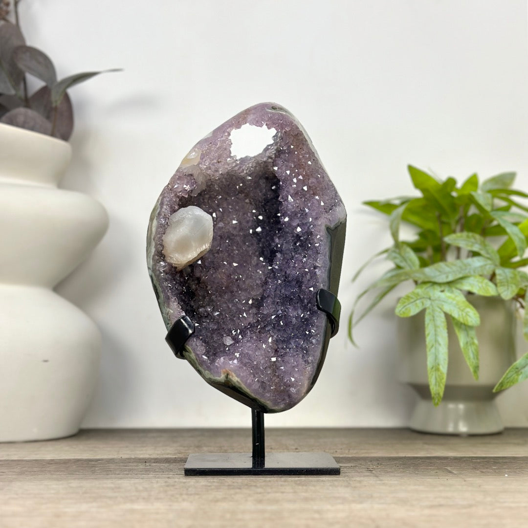 Natural Amethyst Geode with Calcite Crystal Inclusion - MWS3355