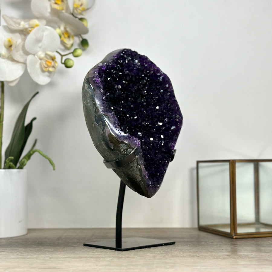 Top Grade Uruguayan Amethyst Geode, Metallic Stand Included - MWS2457