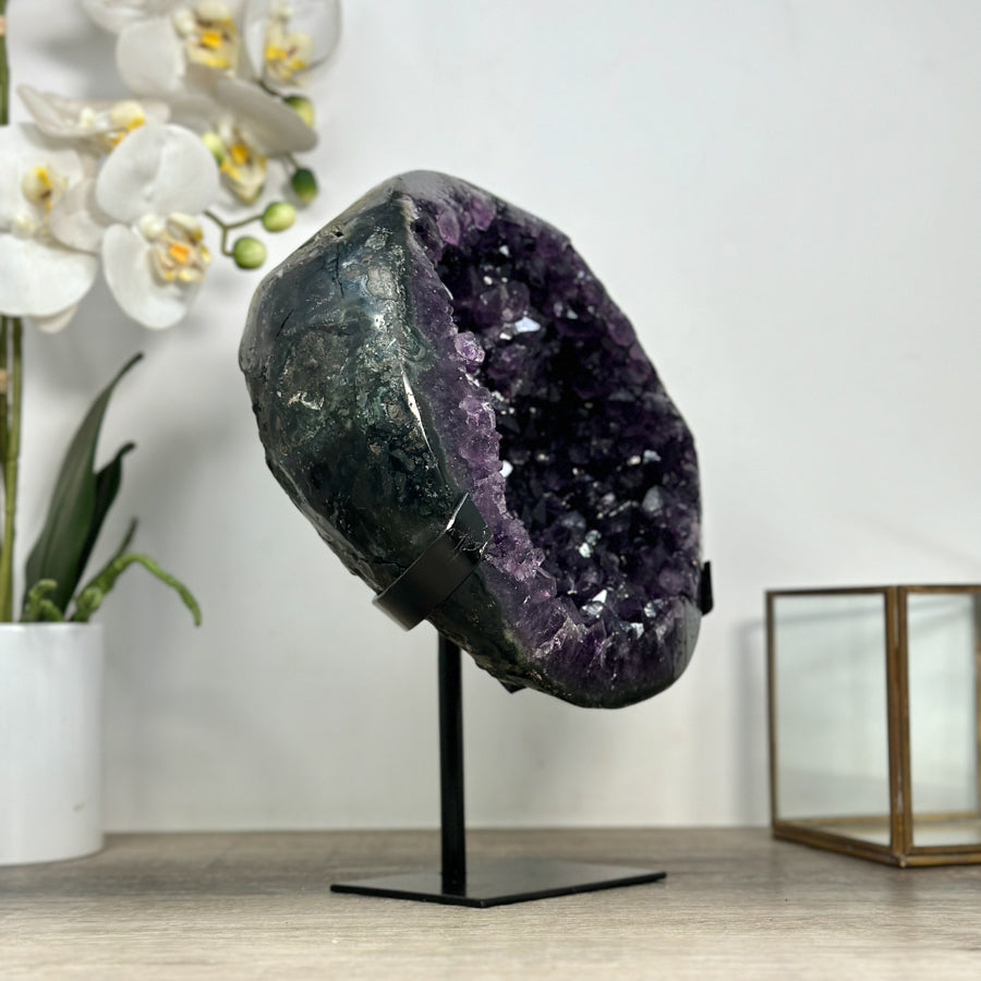 Natural Amethyst Geode with Large Crystals on Metal Stand - MWS2458