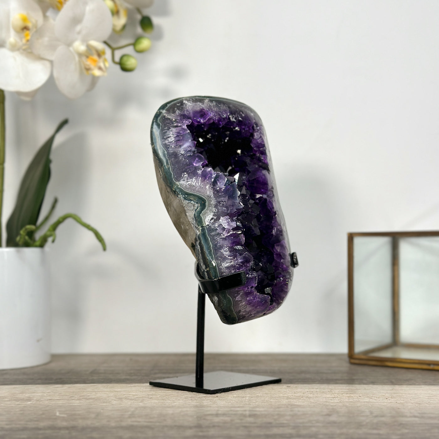 Uruguayan Amethyst Geode on Stand – Natural Crystal Cluster for Home Decor Display - MWS2680