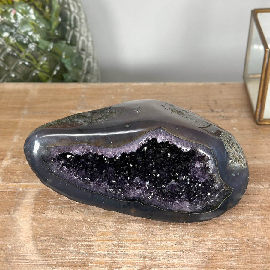 Amethyst &amp; Agate Stone Geode with Crystal Cavity - STGE0004