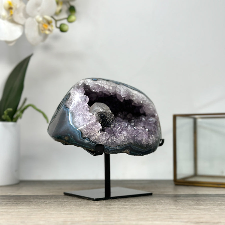 Natural Amethyst &amp; Agate Stone Geode on Stand - MWS2841