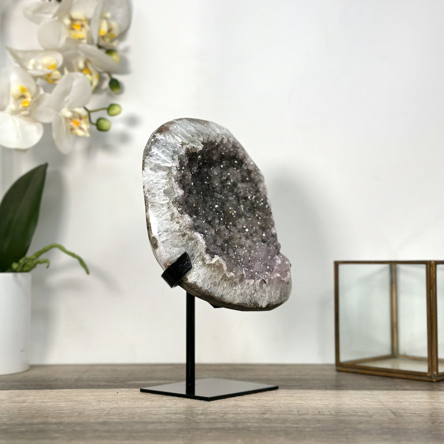 Quartz Geode on Metal Stand – Stunning Natural Crystal Specimen - MWS2730