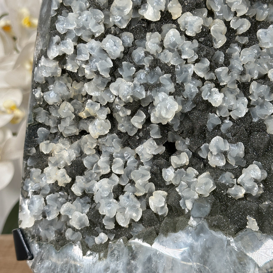 Unique Green Tone Sugar Quartz Geode with Calcite Inclusion - MWS1823