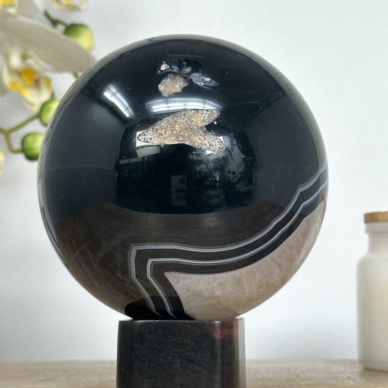 Dyed Quartz &amp; Banded Agate Sphere Geode - SPH0146