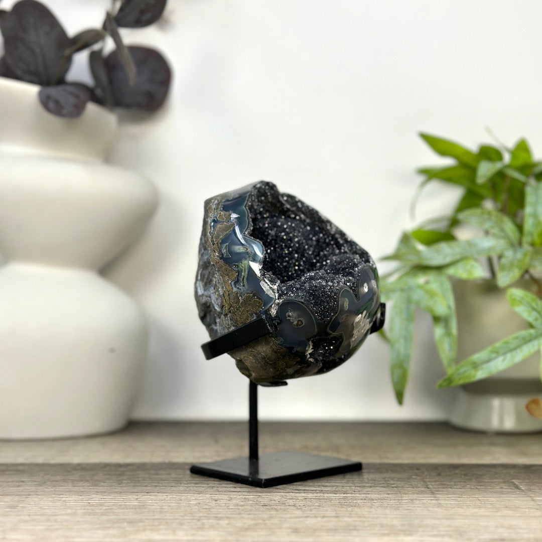 Black Amethyst &amp; Agate Geode on Stand - MWS3284