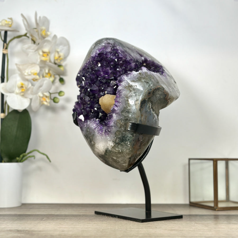 Uruguayan Amethyst Specimen with Yellow Calcite Crystal - MWS2964