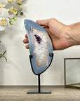 Blue Banded Agate Stone Slice on Metal Stand - MWS3002