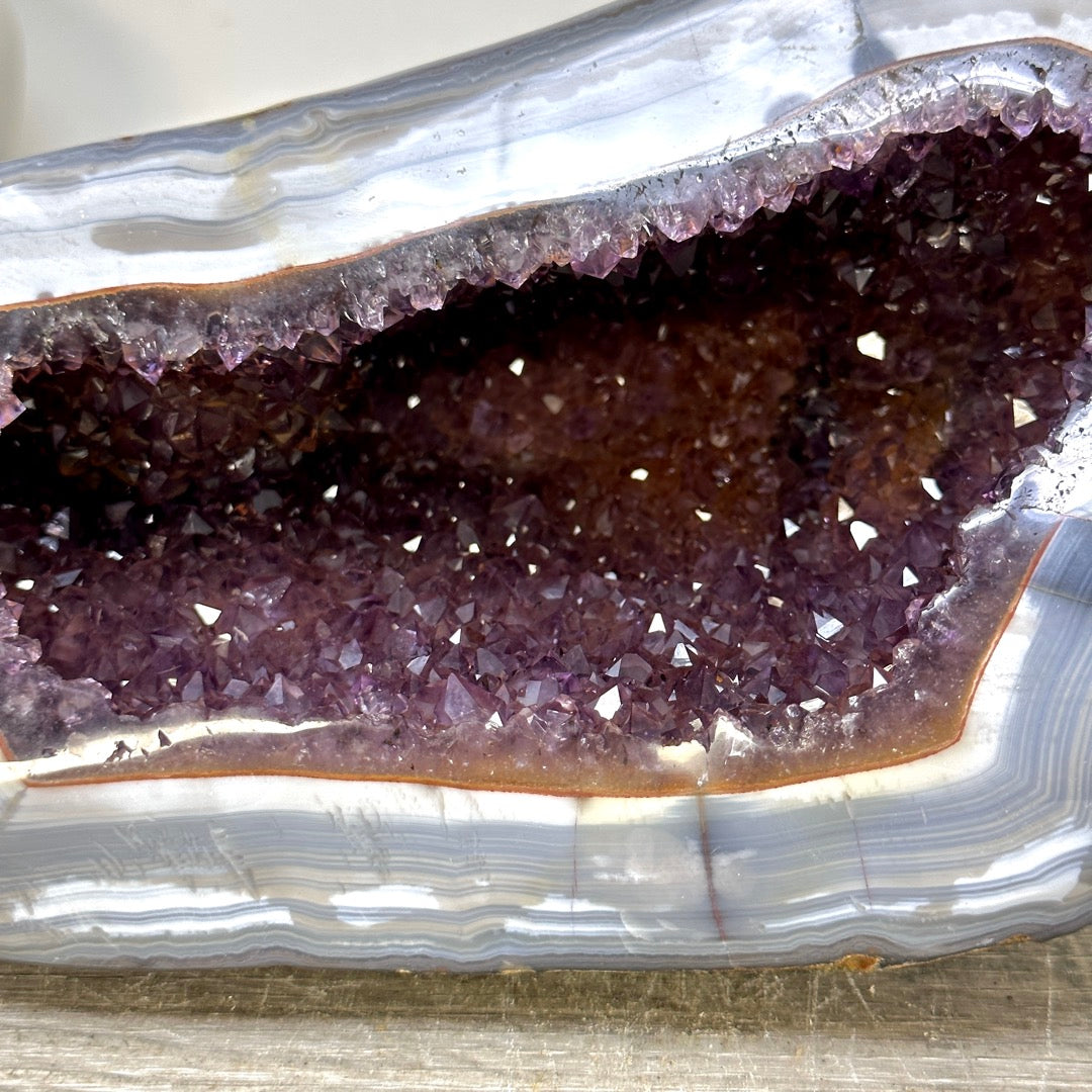 Large Blue Banded Agate &amp; Amethyst Stone Geode - STGE0114