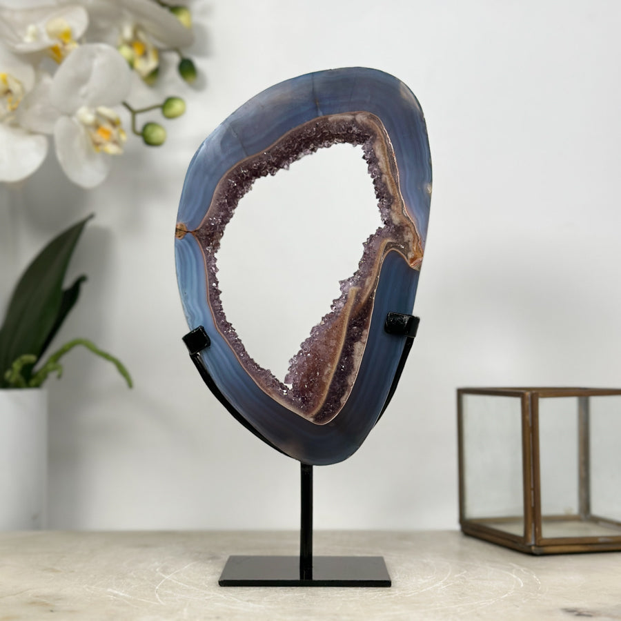 Unique Natural Blue Banded Agate &amp; Amethyst Stone Portal - MWS1942