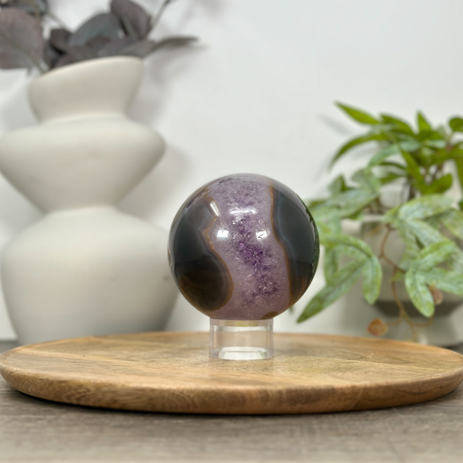 Natural Amethyst &amp; Agate Sphere Geode - SPH0155