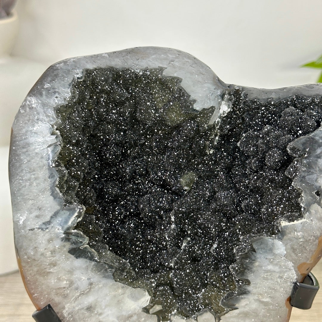 Unique Natural Black Amethyst Geode on Metal Stand - MWS3387