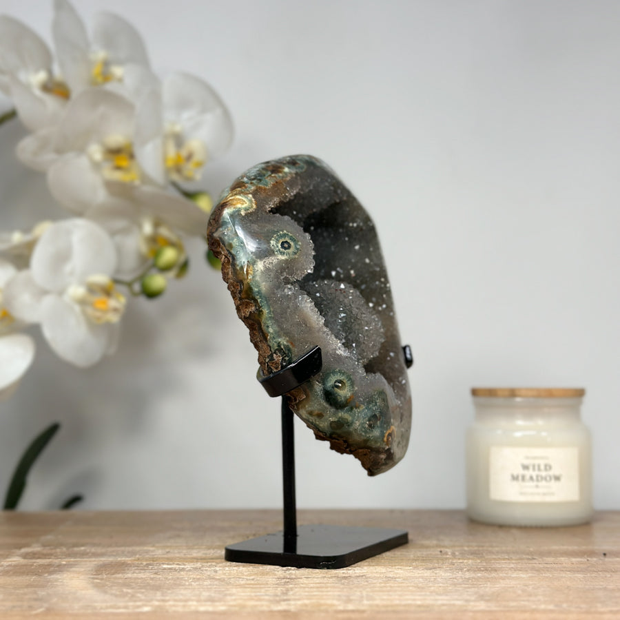 Natural Quartz &amp; Jasper Geode, Stand Included - MWS1470