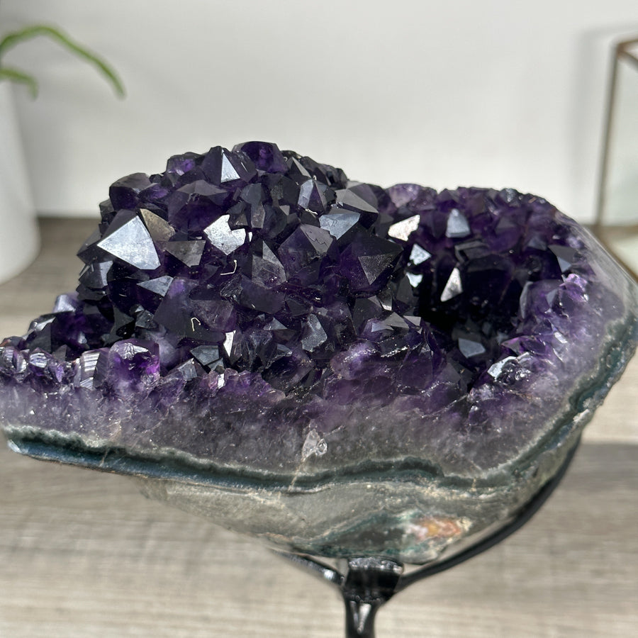Amethyst Geode with Deep Purple and Green Bands – Natural Display Piece on Stand - MWS2817