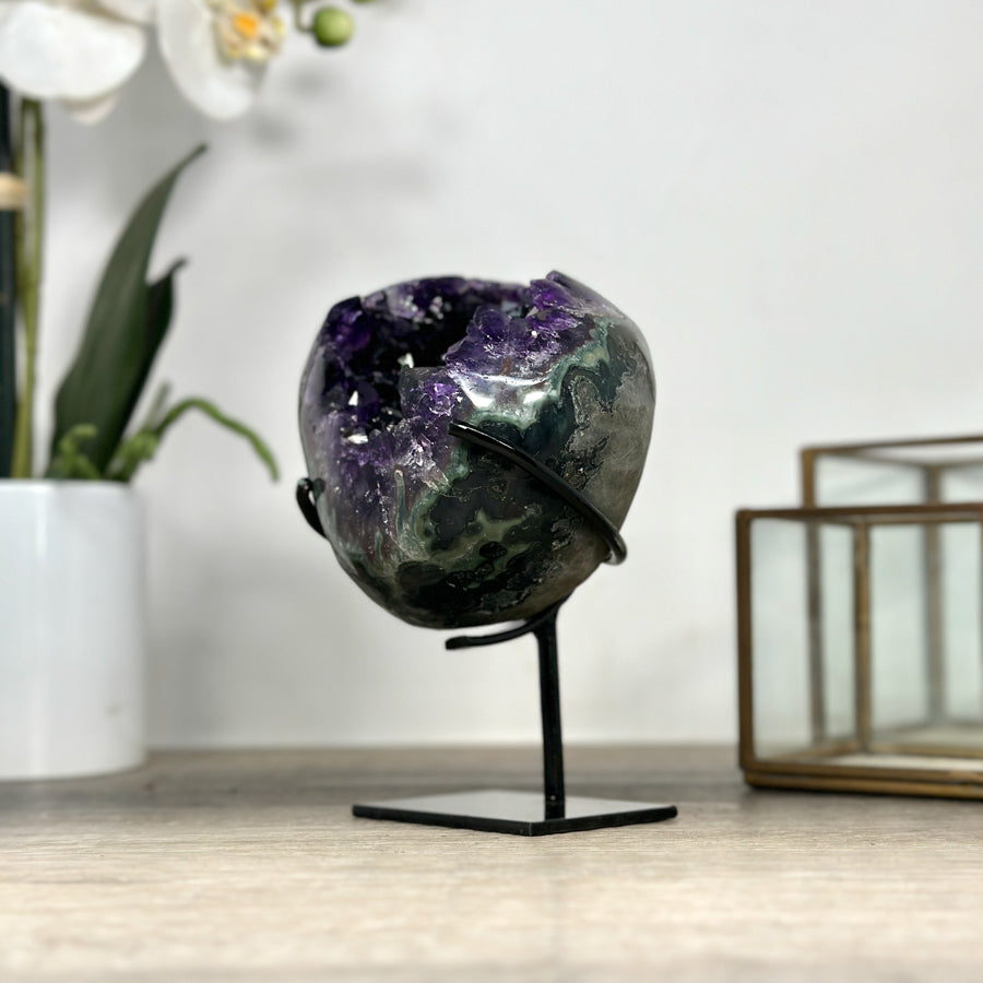 Deep Purple Amethyst Geode with Green Jasper Shell - MWS2174