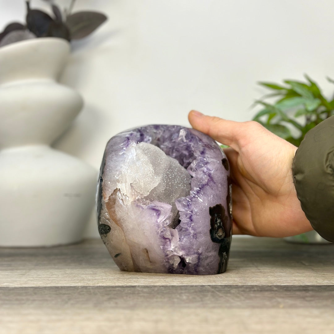Natural Amethyst Geode with Calcite Crystal Inclusion - CBP1409