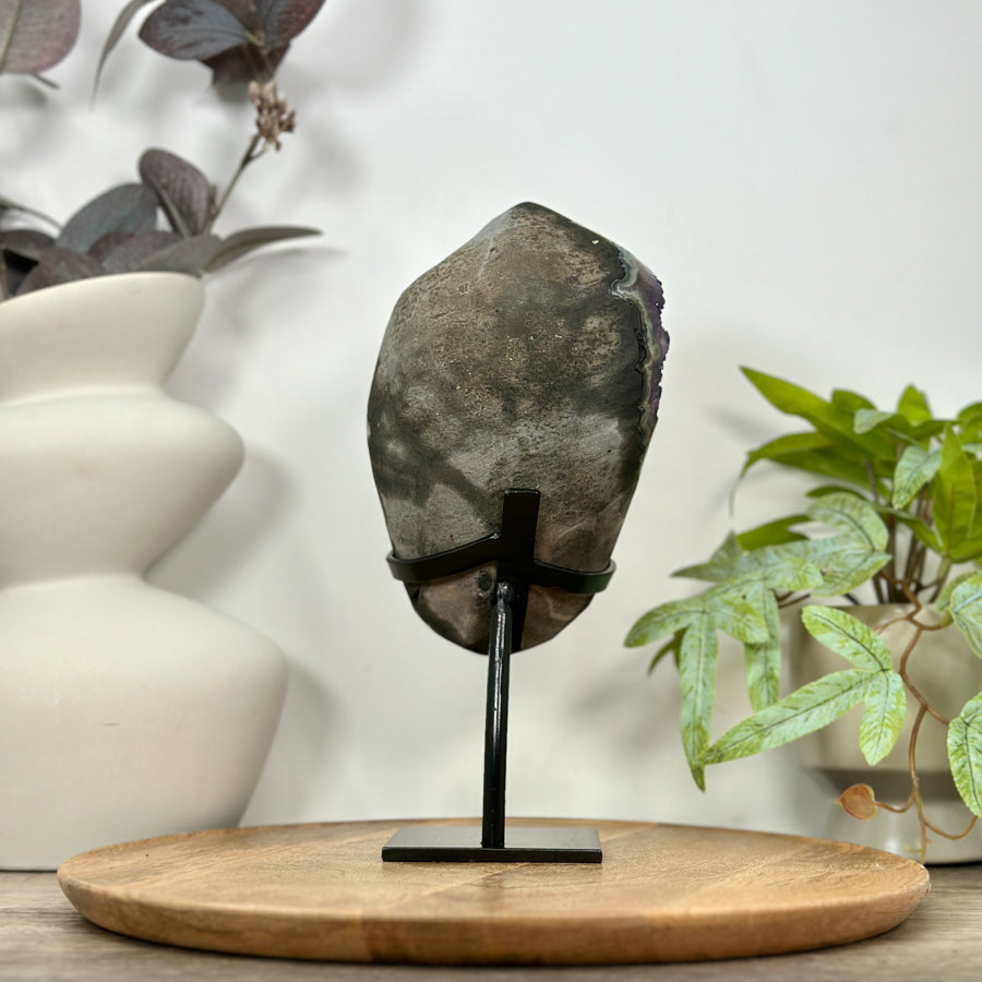 Natural Deep Purple Amethyst Cluster on Metal Stand - MWS3104