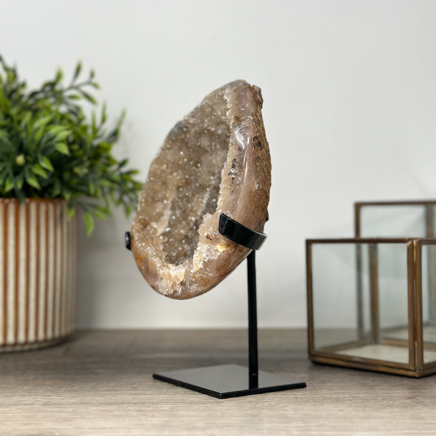 Yellow Tone Quartz Geode with Metallic Stand - MWS2148