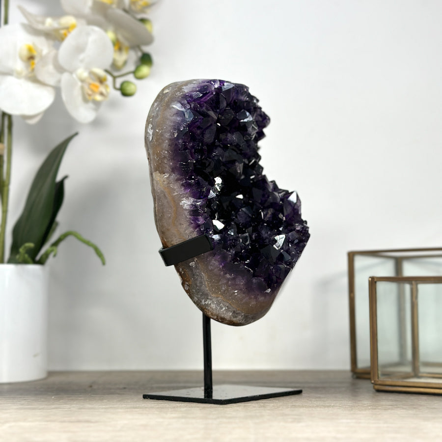 Uruguayan Amethyst Crystal Geode on Stand – Vibrant Purple Druzy - MWS2181