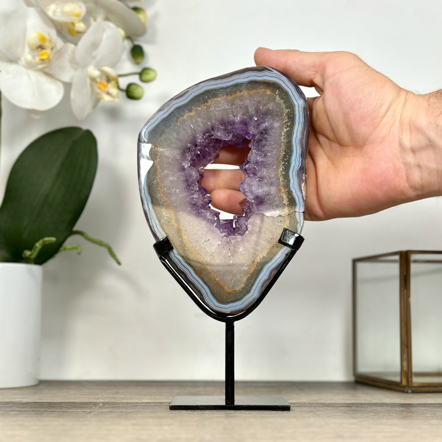 Blue Banded Agate &amp; Agate Geode Slice Portal - MWS2910