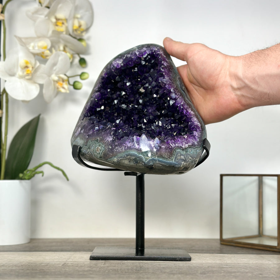 Amethyst Geode Cluster on Stand – Home Decor Display Specimen - MWS2638
