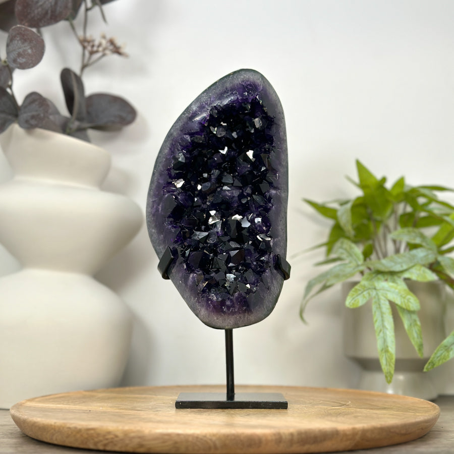 Deep Purple Amethyst Geode on Metal Stand - Perfect for Home Decor - MWS3061