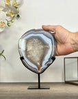Blue Banded Agate & Quartz Stone Slice on Metal Stand - MWS3012